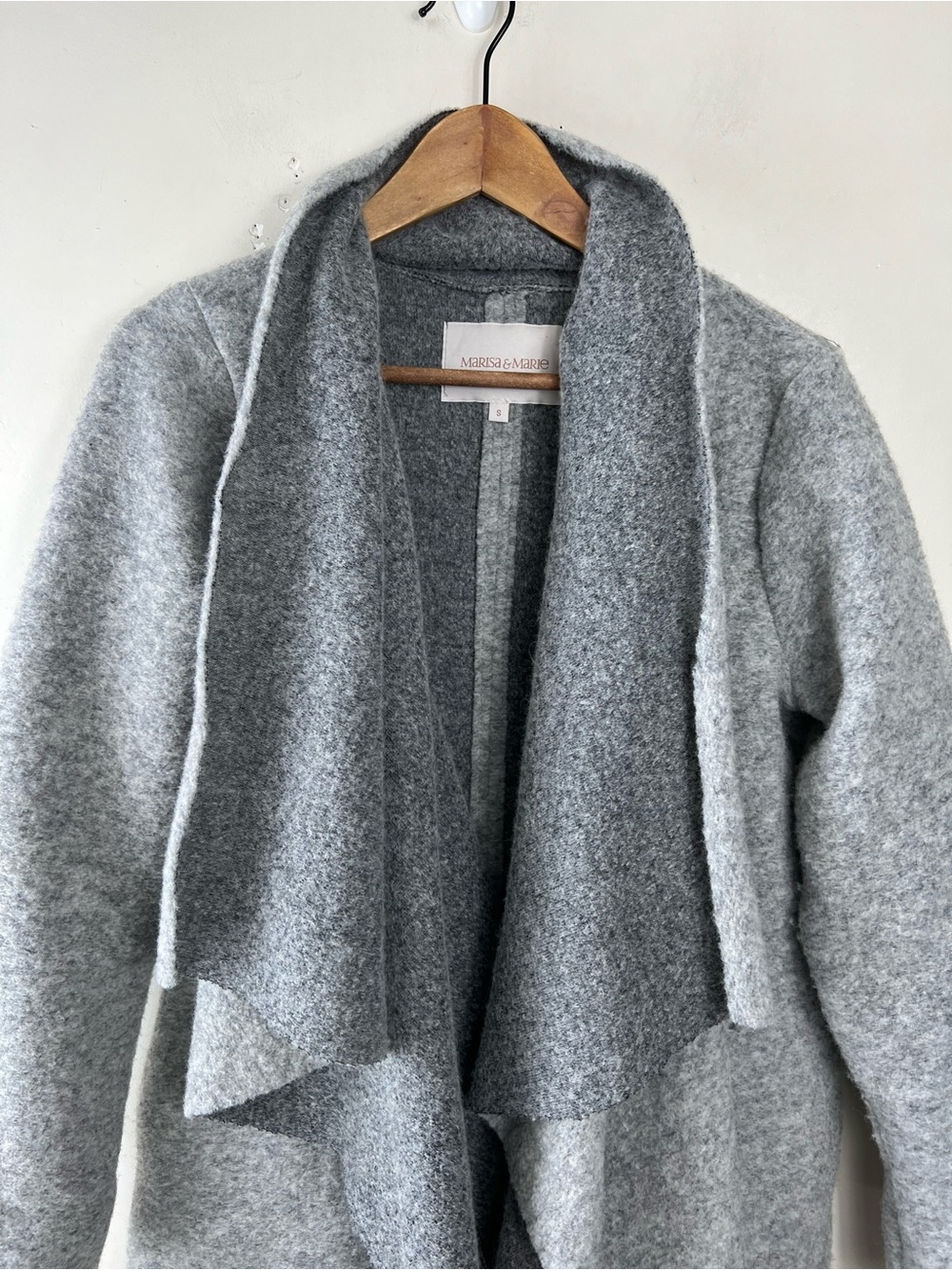 Marisa & Marie Open Front Cardigan Coat Wool Blend Made In Italy Size Small Grey - Picture 3 of 10